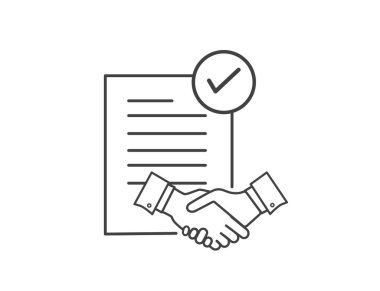 Kontrat simgesi. Beyaz arka planda anlaşma simgesi izole edildi. Düz dizayn. İş konsepti. Vektör illüstrasyonu.