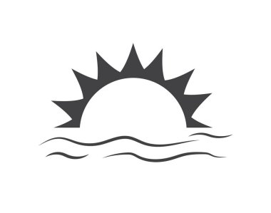 Okyanus dalgalı güneş. Sunset Sahili. Beyaz arkaplanda güneş simgesi izole edildi. Vektör illüstrasyonu