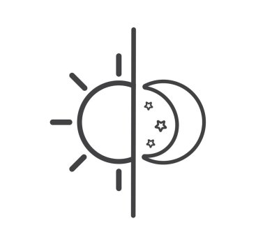 Beyaz arkaplanda güneş ve ay ikonu izole edildi. Gece gündüz. Vektör illüstrasyonu.