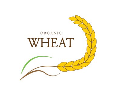 Pirinç ürünleri logosu. Tarım buğday şablonu. Pirinç sapı yetiştir. Çiftlik pazarı için imza. Vektör illüstrasyonu 