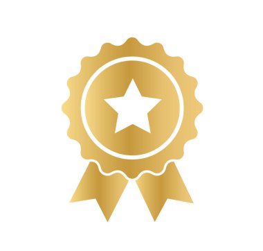 Kalite sertifikalı rozet. Kurdeleli altın mühür. Başarı işareti. Ödüller ve yüksek kalite.