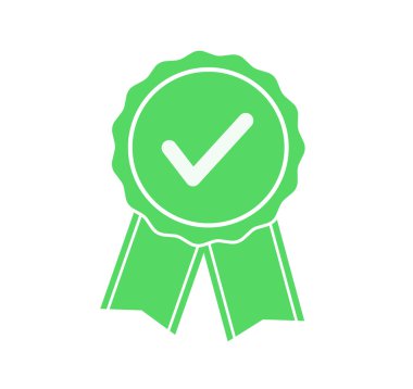 Onaylanmış ya da onaylanmış rozet. Kaliteli ödül kurdelesi. Vektör illüstrasyonu