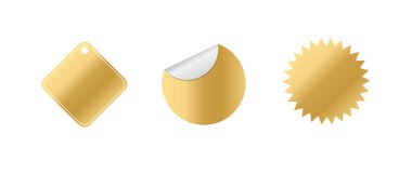 Beyaz arka planda izole edilmiş altın etiketleri. Satış etiketleri. Kurdele satışı afişleri. Vektör illüstrasyonu