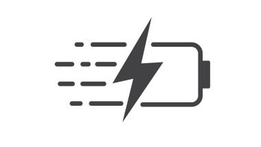 Hızlı şarj eden batarya ikonu. Batarya Enerjisi şarj ediliyor. Vektör illüstrasyonu.