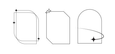 Estetik çizgi elementleri. Yıldızlı çerçeveler. 90 'ların modası. Hat süsü y2k kemeri. Tramvay şeklinde. Geometrik form. Vektör illüstrasyonu