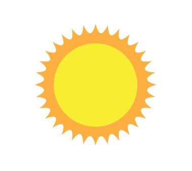 Beyaz arkaplanda güneş simgesi izole edildi. Gün ışığı, günbatımı. Güneş simgesi. Dekoratif çember tamamlandı. Vektör illüstrasyonu