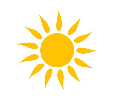 Beyaz arkaplanda güneş simgesi izole edildi. Gün ışığı, günbatımı. Güneş simgesi. Dekoratif çember tamamlandı. Vektör illüstrasyonu