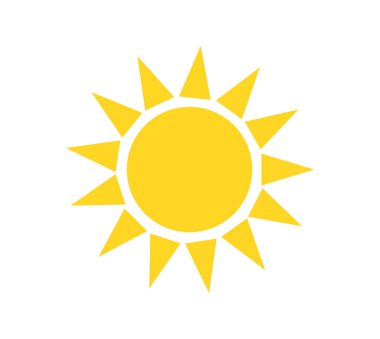 Beyaz arkaplanda güneş simgesi izole edildi. Gün ışığı, günbatımı. Güneş simgesi. Dekoratif çember tamamlandı. Vektör illüstrasyonu