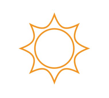 Beyaz arkaplanda güneş simgesi izole edildi. Gün ışığı, günbatımı. Güneş simgesi. Dekoratif çember tamamlandı. Vektör illüstrasyonu