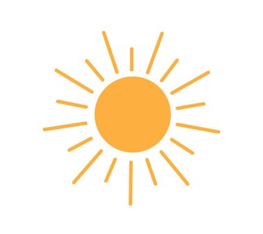 Beyaz arkaplanda güneş simgesi izole edildi. Gün ışığı, günbatımı. Güneş simgesi. Dekoratif çember tamamlandı. Vektör illüstrasyonu