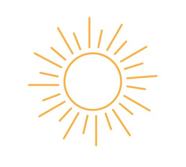 Beyaz arkaplanda güneş simgesi izole edildi. Gün ışığı, günbatımı. Güneş simgesi. Dekoratif çember tamamlandı. Vektör illüstrasyonu