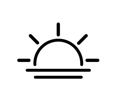 Gün doğumu ve günbatımı ikonu. Deniz ya da okyanus ikonu üzerinde güneş. Güneş simgesi. Yaz Denizi Trave konsepti. Vektör illüstrasyonu