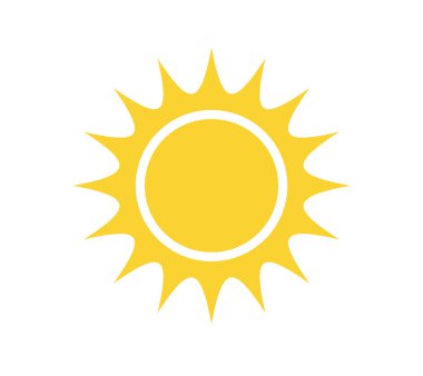 Beyaz arkaplanda güneş simgesi izole edildi. Gün ışığı, günbatımı. Güneş simgesi. Vektör illüstrasyonu