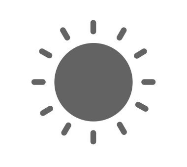 Beyaz arkaplanda güneş simgesi izole edildi. Parlaklık düzlüğü simgesi. Güneş simgesi. Dekoratif çember tamamlandı. Vektör illüstrasyonu