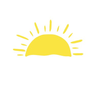 Gün doğumu ve günbatımı ikonu. Deniz ya da okyanus ikonu üzerinde güneş. Güneş simgesi. Yaz Denizi Trave konsepti. Vektör illüstrasyonu