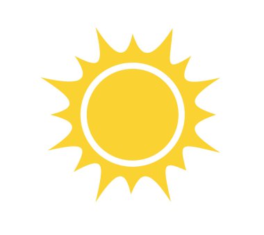 Beyaz arkaplanda güneş simgesi izole edildi. Gün ışığı, günbatımı. Güneş simgesi. Vektör illüstrasyonu