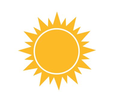 Beyaz arkaplanda güneş simgesi izole edildi. Gün ışığı, günbatımı. Güneş simgesi. Vektör illüstrasyonu