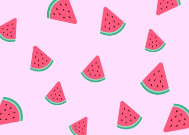 Yaz arkaplanı için karpuz deseni. Karpuz yarısı ve dilimlenmiş. Vektör illüstrasyonu