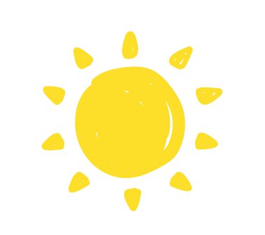 El çizimi güneş beyaz arka planda izole. Dondurma güneşi. Güneş simgesi. Hava durumu. Vektör illüstrasyonu