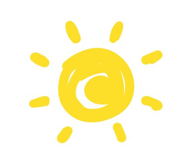 El çizimi güneş beyaz arka planda izole. Dondurma güneşi. Güneş simgesi. Hava durumu. Vektör illüstrasyonu