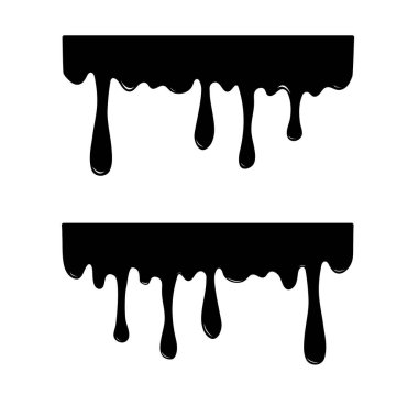 Damlayan sıvı. Erime damlası. Akış sıvısı beyaz arka planda izole edildi. sızıntı, sıçrama, dökülen sıvı. Vektör illüstrasyonu.