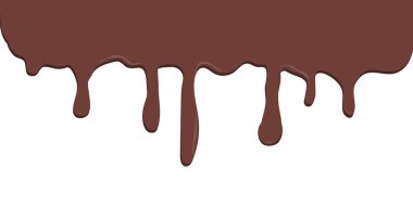 Erimiş çikolata damlıyor. Damlayan sıvı. Beyaz arka planda izole çikolata akışı. sızıntı, sıçrama, dökülen sıvı. Vektör illüstrasyonu.