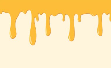 Damlayan bal. Erime damlası. Akış sıvısı beyaz arka planda izole edildi. Dökülmüş bal, sızıntı, sıçrama. Vektör illüstrasyonu.