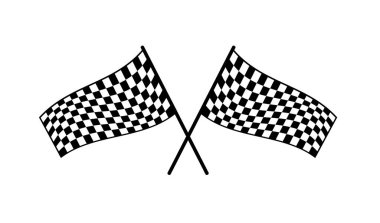 Yarış bayrağını iki kez geçti. Damalı bayrak ya da başlat ve bitir bayrağı. Yarış Motorsporu için bayrak çapraz. Vektör illüstrasyonu