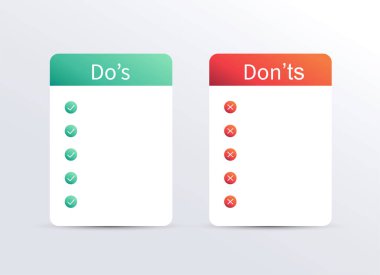 Şablon çerçevesini yap ve yapma. Artılar ve eksiler kontrol listesi. Yap ve yapma ikonu. vektör illüstrasyonu