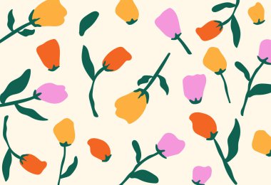 El çizimi çiçek. Çiçek desenli kusursuz desen kumaş, tekstil, duvar kağıdı yaprakları.