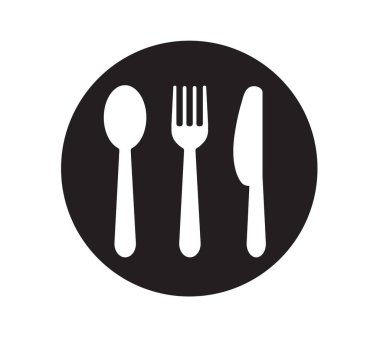 Çatal ve kaşık, tabak, bıçak ikonu. Çatal bıçak seti. Menü sembolü. Restoran simgesi