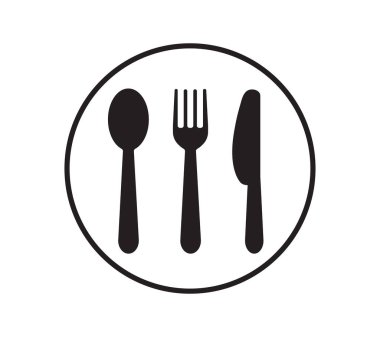 Çatal ve kaşık ikonu, bıçak ikonu. Çatal bıçak seti. Menü sembolü. Restoran simgesi