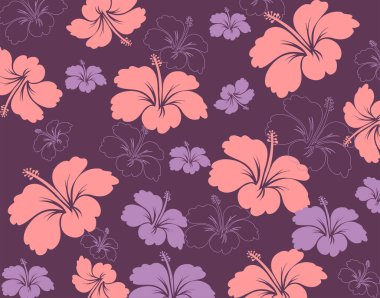 Hawaii Kusursuz Düzen. Hibiscus çiçekleri ve Destern 'i bırakıyor. Hawaii Aloha Gömleği. Kumaş ve tekstil için tasarım