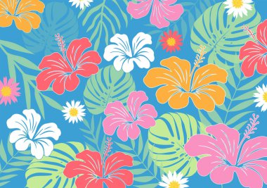 Hibiscus çiçekleri ve yapraklar deseni. Hawaii Kusursuz Düzen. Hawaii Aloha Gömleği. kumaş, tekstil