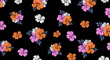 Hibiscus çiçek deseni. Hawaii Kusursuz Düzen. Tropik çiçekler ve yapraklar. Aloha Shirt, kumaş, tekstil.