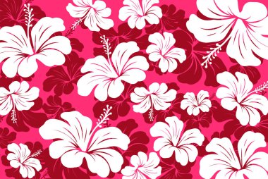Hibiscus çiçek deseni. Hawaii Kusursuz Düzen. Tropik çiçekler ve yapraklar. Aloha Shirt, kumaş, tekstil.
