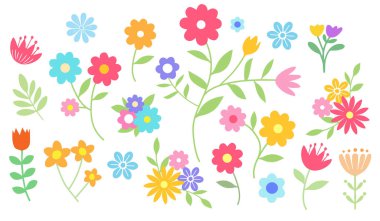 El çizimi çiçek. Tatlı bahar çiçekleri ve yaprakları. Çiçek ve botanik. Yaprak dalı