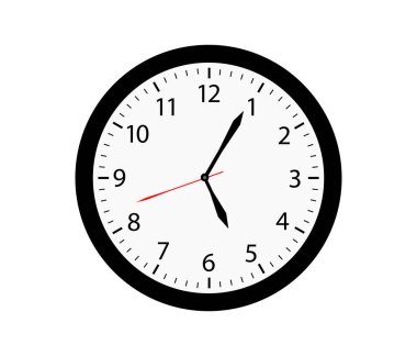 Duvar saati. Basit bir duvar saati. Minimalist saat. Klasik tasarım duvar saati. Örneksel saat.