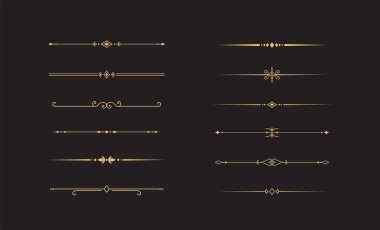 Klasik dekoratif altın çizgiler. Metin ayırıcılar. Altın sınır. Çizgi ayırıcılar, Sınırlar, Vintage ayırıcılar, Altçizgi elementleri. Vektör illüstrasyonu