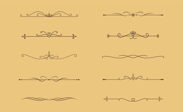 Set Líneas Decorativas Vintage Doradas Divisores Texto Frontera Línea Separadores — Vector de stock