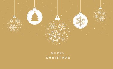 Noel süsü altın topları. Dekoratif Noel unsuru. Xmas bayrağı. Mutlu Noeller.