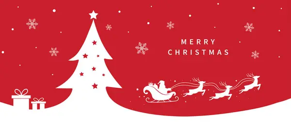 Noel Baba uçan ren geyikleriyle kızağa biniyor. Noel ağacı, Kartanesi ve yıldız