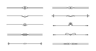 Antika dekoratif satırlar kümesi metin bölücüleri Çizgi Çizgileri ayırıcıları Vektör illüstrasyonuName