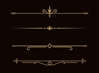Klasik dekoratif altın çizgiler. Metin ayırıcılar. Satır ayırıcılar, Vintage ayırıcılar.