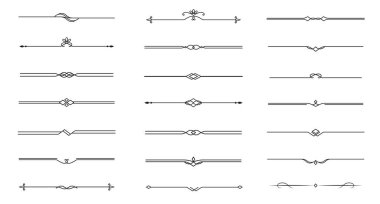 Klasik dekoratif çizgiler. Metin ayırıcılar. Hat sınırı. Çizgi ayırıcılar, Sınırlar, Vintage ayırıcılar, Altçizgi elementleri. Vektör illüstrasyonu
