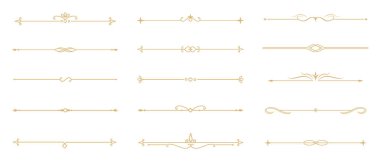 Klasik dekoratif altın çizgiler. Metin ayırıcılar. Altın sınır. Satır ayırıcıları