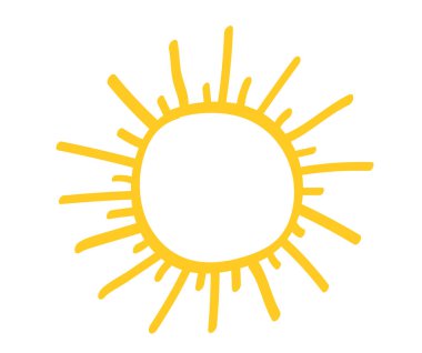 El çizimi Güneş simgesi. Çizen çocuklar. Güneş simgesi. hava durumu işareti.