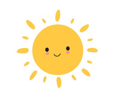 Güneş gülüşü ikonu. Mutlu gülümseyen güneş. Sevimli güneş. Günışığı emojisi. Komik duygu.