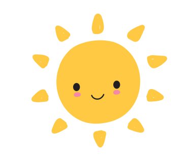 Güneş gülüşü ikonu. Mutlu gülümseyen güneş. Sevimli güneş. Günışığı emojisi. Komik duygu.