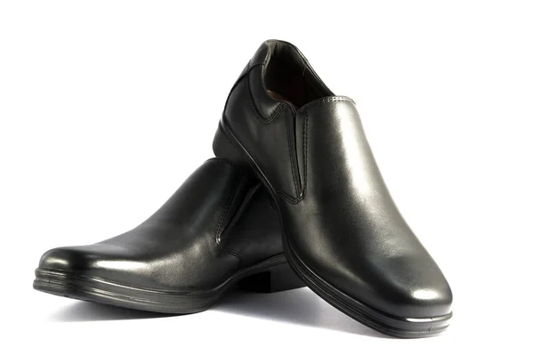 Zwarte Lederen Man Schoenen Geïsoleerd Witte Achtergrond Stockfoto